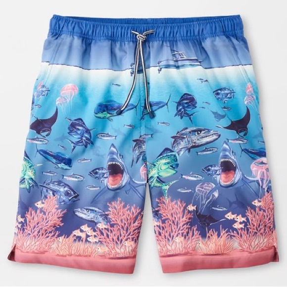 Peter Millar Other - NWT Men’s Peter Millar Ocean Traffic Shark Fish Print Swim Trunks